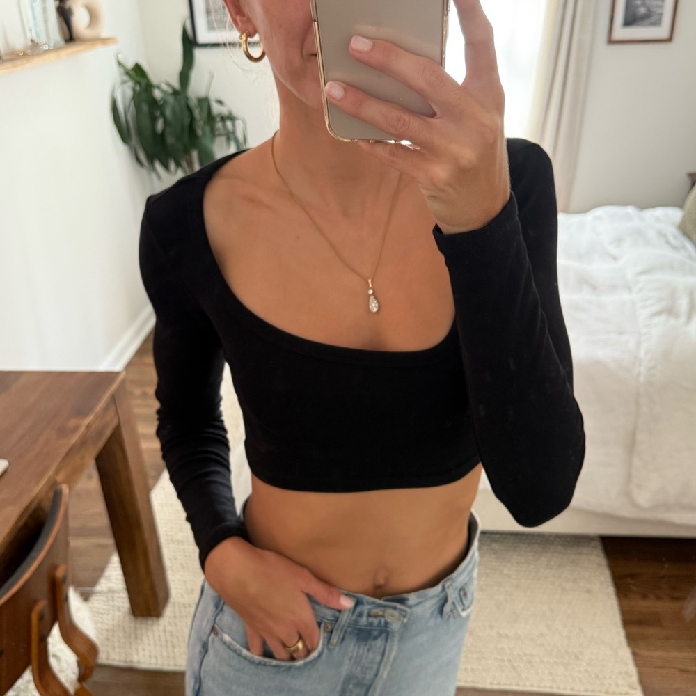 Zara Black Long Sleeve Crop Top Small